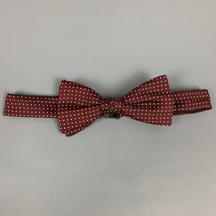 CHRISTIAN DIOR Burgundy Dot Print Silk Bow Tie