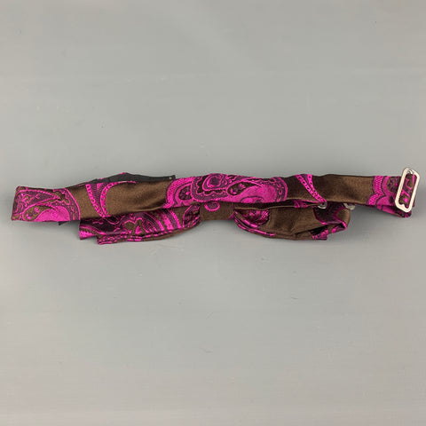 ETRO Size One Size Fuschia Brown Paisley Silk Bow Tie