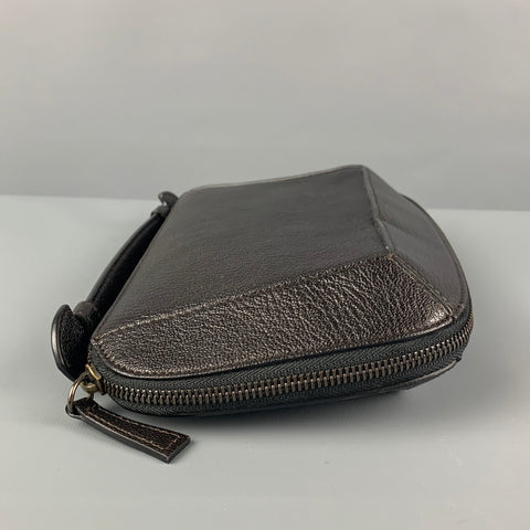 HOLLY CARDWELL Black Leather Grosgrain Clutch