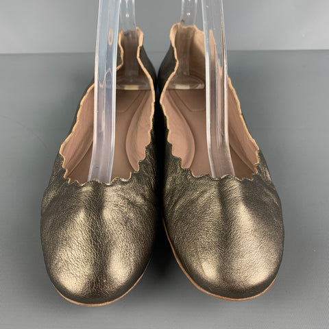 CHLOE Taille 8.5 Ballerines solides en cuir doré