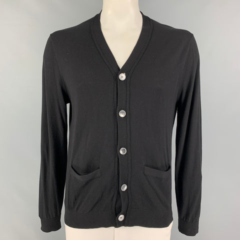 TODD SNYDER Size L Black Silk Cotton Buttoned Cardigan