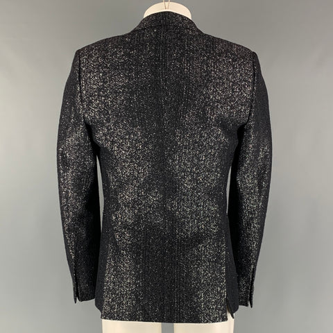 EMPORIO ARMANI Size 38 Navy Silver Metallic Viscose Blend Sport Coat