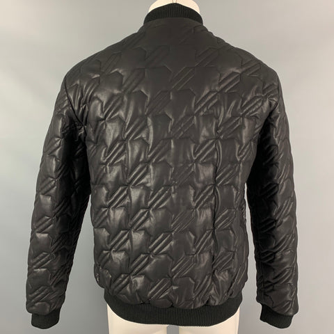 VERSACE JEANS Taille 38 Veste bomber zippée en mélange de viscose matelassée noire