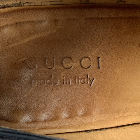 GUCCI Size 10.5 Black Perforated Leather Cap Toe Lace Up Shoes