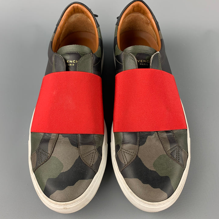 GIVENCHY Size 9 Olive Camouflage Leather Slip On Sneakers
