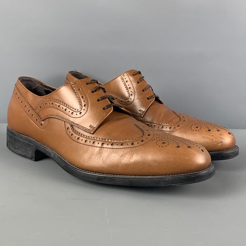 SALVATORE FERRAGAMO Size 10.5 Brown Tan Perforated Leather Wingtip Lace Up Shoes