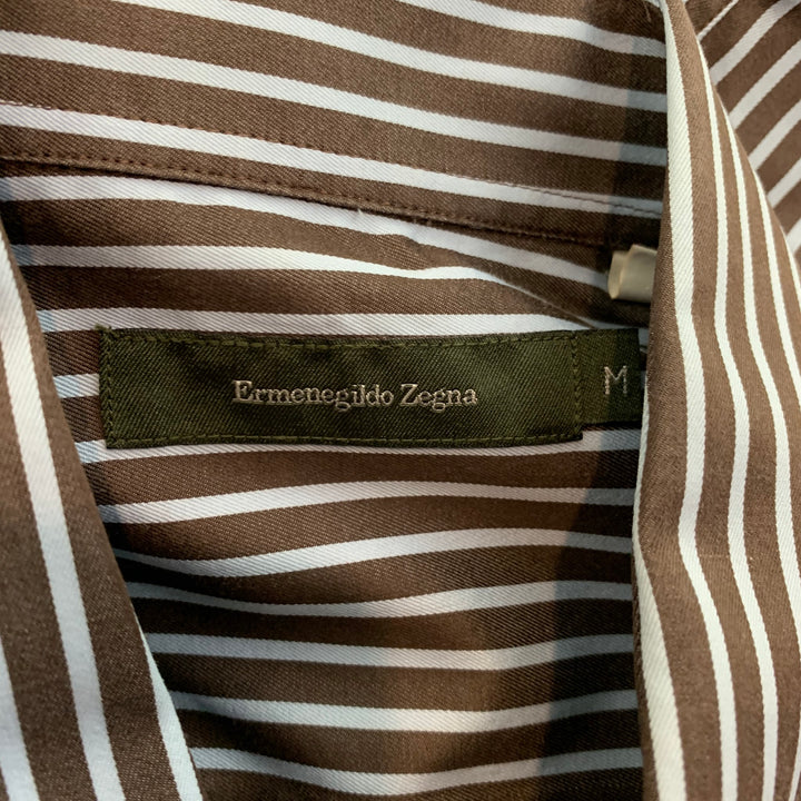 ERMENEGILDO ZEGNA Size M Brown & Light Blue Stripe Cotton Long Sleeve Shirt