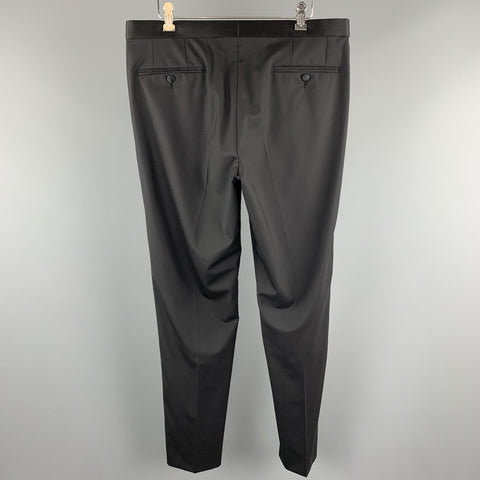 DOLCE & GABBANA Size 34 Black Solid Wool Blend Tuxedo Dress Pants