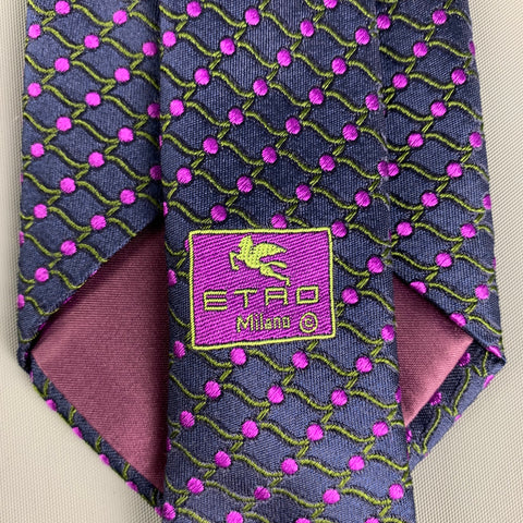 Corbata de seda con lunares azul marino y morado de ETRO