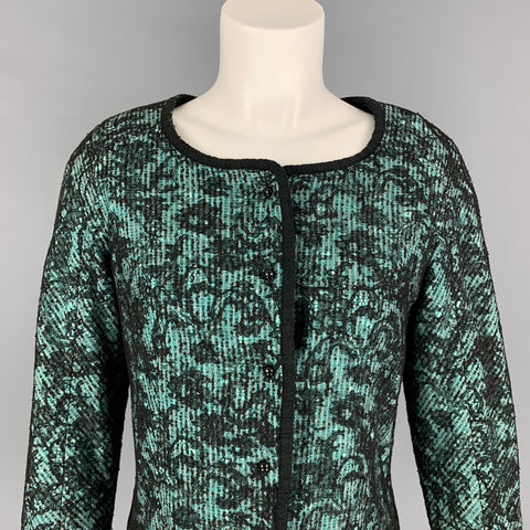 ROCHAS Size 8 Mint Black Cotton Blend Stripe Jacket