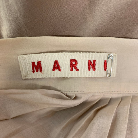 MARNI Size 2 Beige &  Brown Cotton Pleated A-Line Skirt