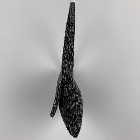 Vintage LA REGALE Black Beaded Satin Wristlet Handbag