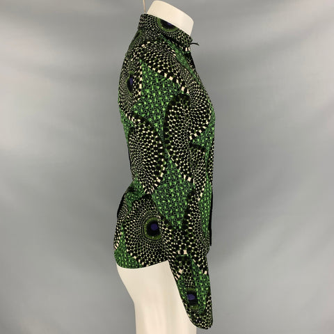 BURBERRY PRORSUM Spring 2012 Size S Green & Black Print Cotton Button Up Long Sleeve Shirt