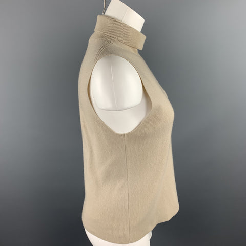 DONNA KARAN Size L Beige Knitted Cashmere Turtleneck Casual Top