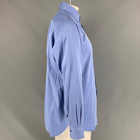 ERMANNO SCERVINO Size L Blue Solid Cotton Button Down Long Sleeve Shirt