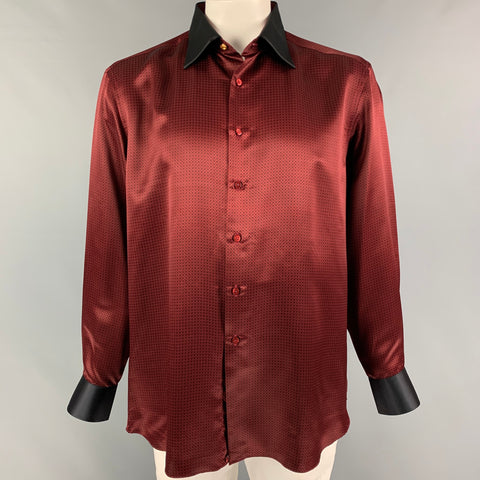 STEFANO RICCI Size XL Burgundy Black Dots Silk Long Sleeve Shirt