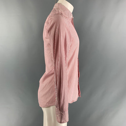 J.PRESS Size S Red & White Stripe Cotton Button Up Long Sleeve Shirt