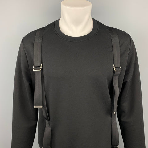 LES HOMMES Size M Black Cotton Crew-Neck Bondage Strap Sweatshirt