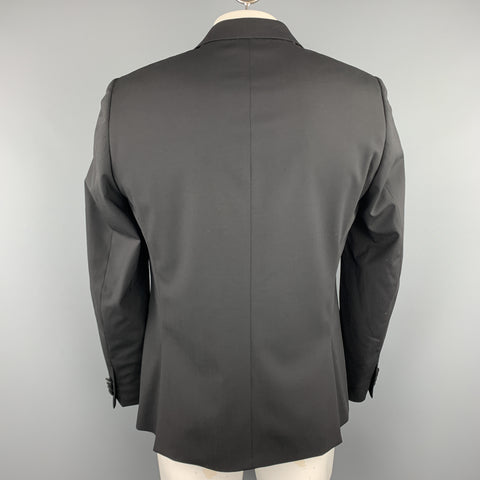 PAUL SMITH Size 42 Black Wool Blend Flower Embroidered Lapel Blazer
