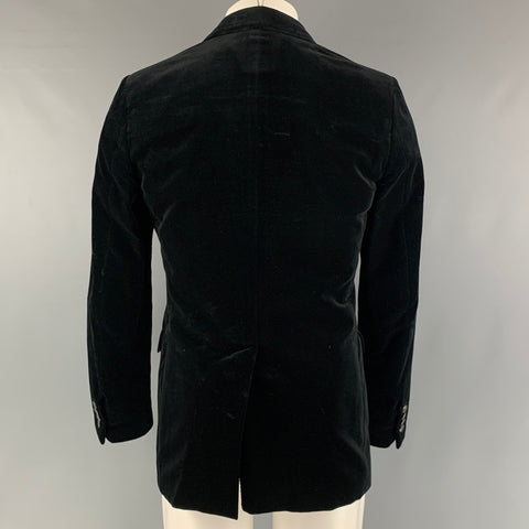 LANVIN Chest Size 38 Black Solid Cotton Velvet Notch Lapel Sport Coat