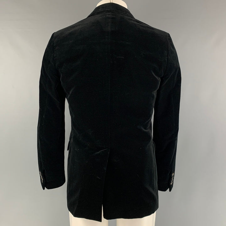 LANVIN Chest Size 38 Black Solid Cotton Velvet Notch Lapel Sport Coat