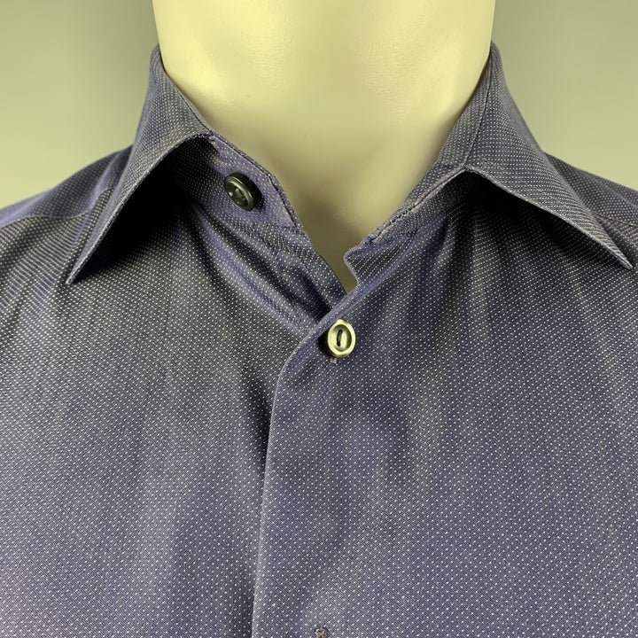 ETON Size M Blue & White Dots Cotton Button Down Long Sleeve Shirt