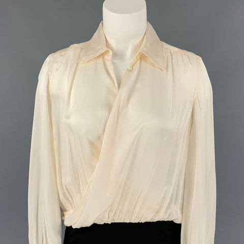 Vintage JEAN PAUL GAULTIER Size 8 Off White & Black Silk Two Tone Asymmetrical Blouse
