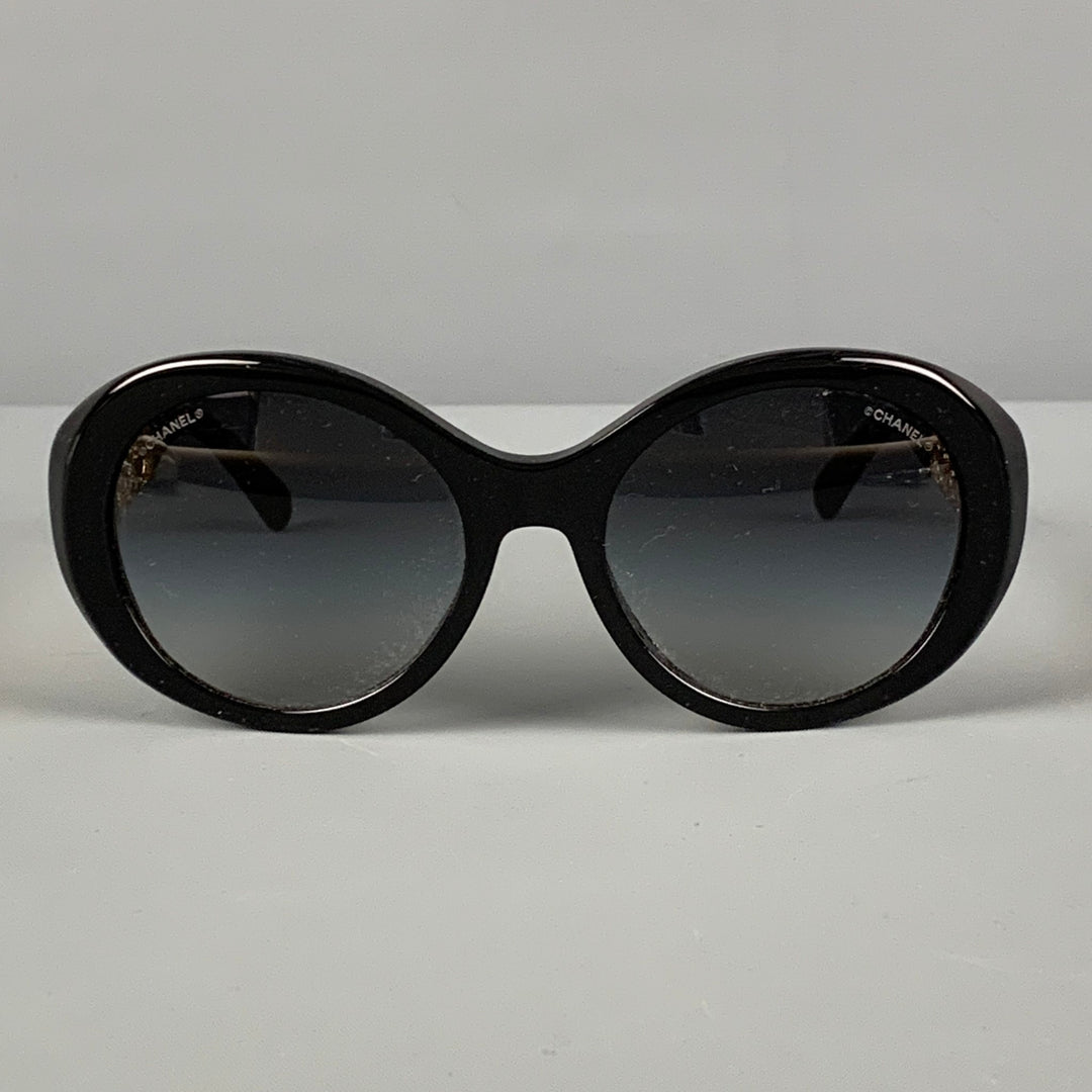 CHANEL Black Gold Metallic Acetate Camellia Bijou Sunglasses