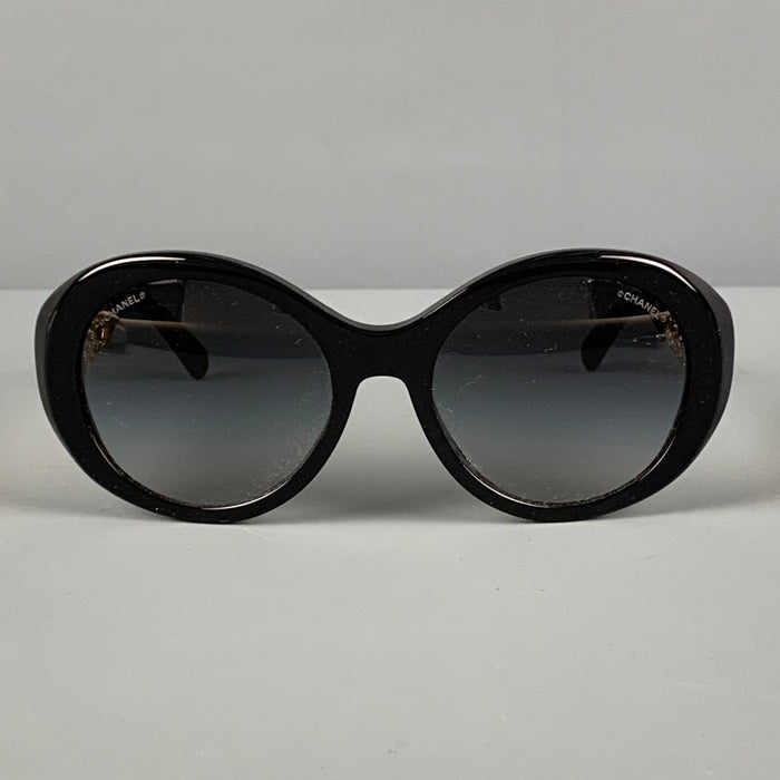 CHANEL Black Gold Metallic Acetate Camellia Bijou Sunglasses