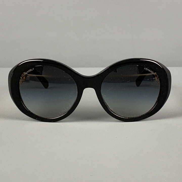 CHANEL Black Gold Metallic Acetate Camellia Bijou Sunglasses