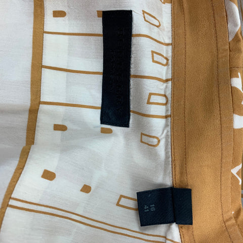 BURBERRY PRORSUM Spring 2015 Size L Mustard & White Print Cotton Silk Long Sleeve Shirt