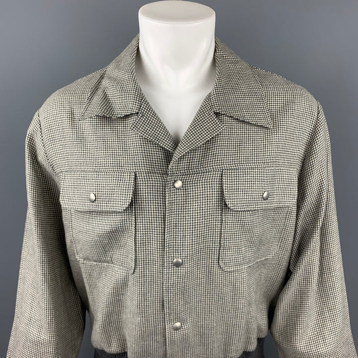 ADAM KIMMEL Size L Light Gray Houndstooth Wool / Linen Jacket