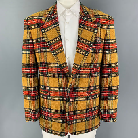 Vintage GIANFRANCO FERRE Size 40 Mustard Multi-Color Plaid Wool Blend Sport Coat