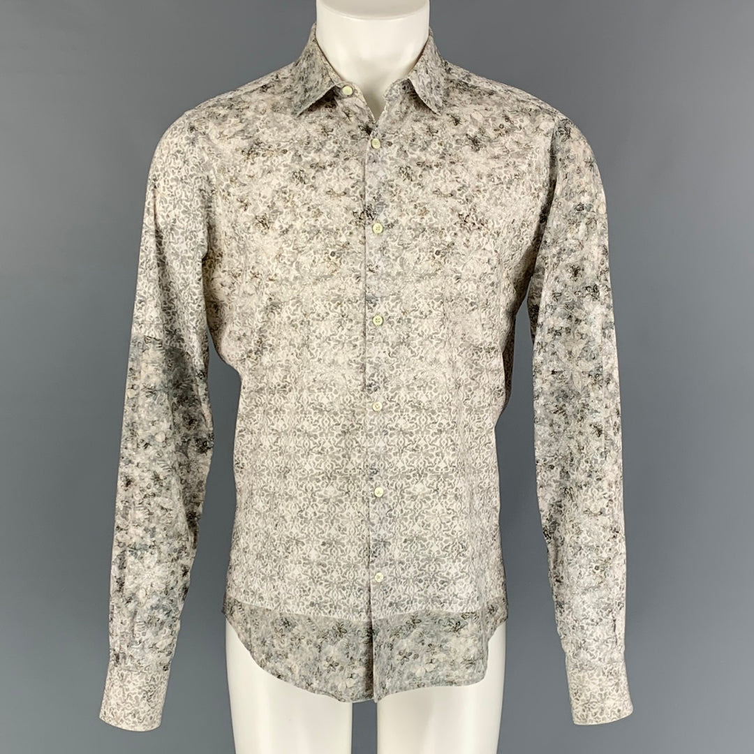 PAL ZILERI Size M Grey Floral Cotton Button Up Long Sleeve Shirt