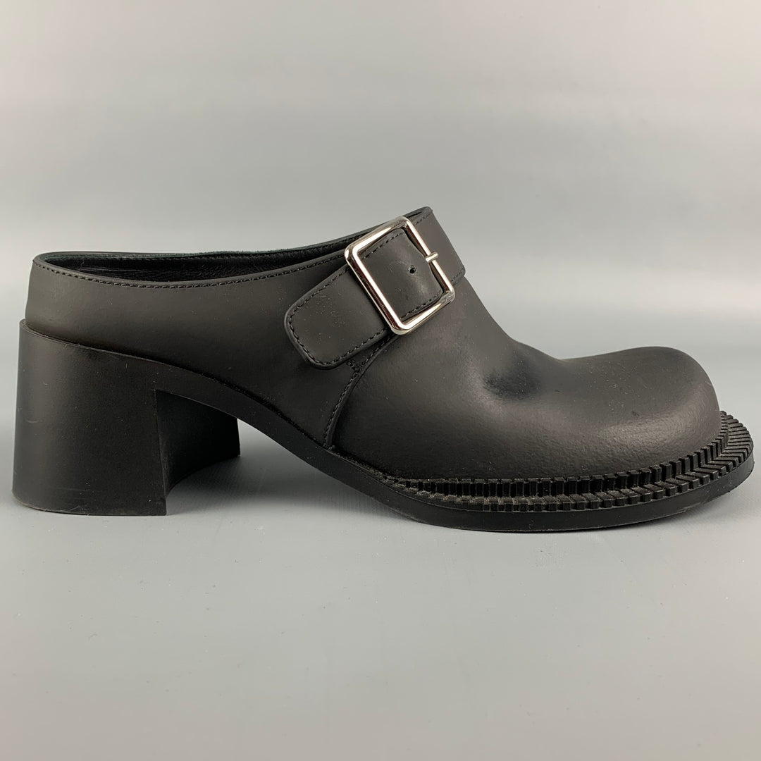 MAISON MARGIELA Size 8 Black Rubberized Leather Clog Boots