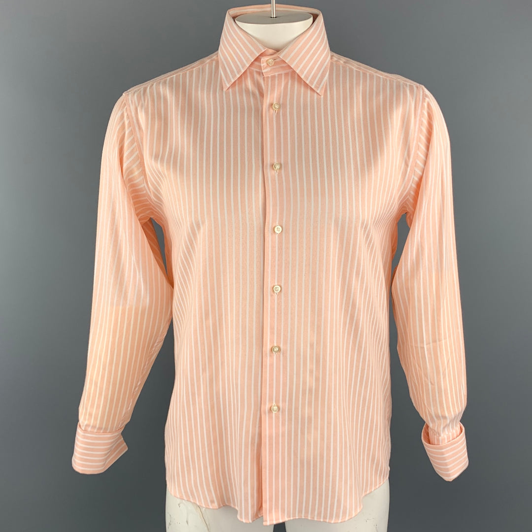 PAUL SMITH Camisa de manga larga con botones de algodón a rayas blancas y melocotón talla L