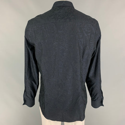 VERSACE COLLECTION Size L Navy Jacquard Viscose Cotton Long Sleeve Shirt