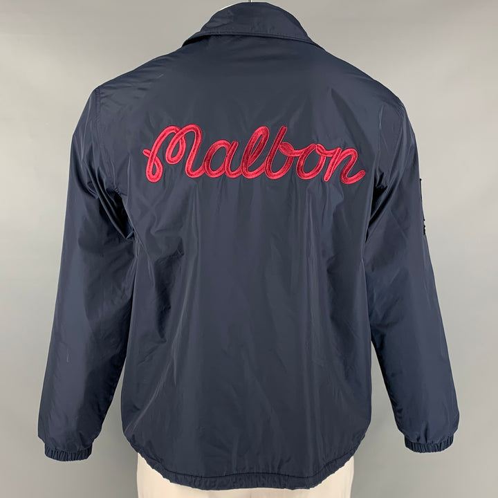 MALBON Size L Navy White Red Embroidery Nylon Windbreaker Jacket