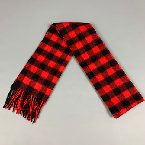 STEWART of SCOTLAND Red & Black Buffalo Plaid Merino Wool Scarf