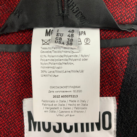 MOSCHINO Size 38 Red Black Checkered Polyamide Blend Jacket