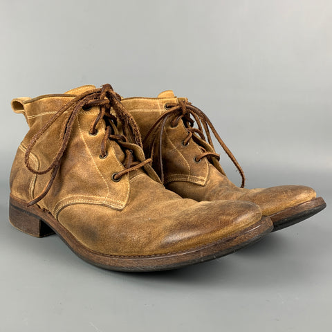 01000010 by BOCCACCINI Size 10 Tan Distressed Leather Lace Up Boots