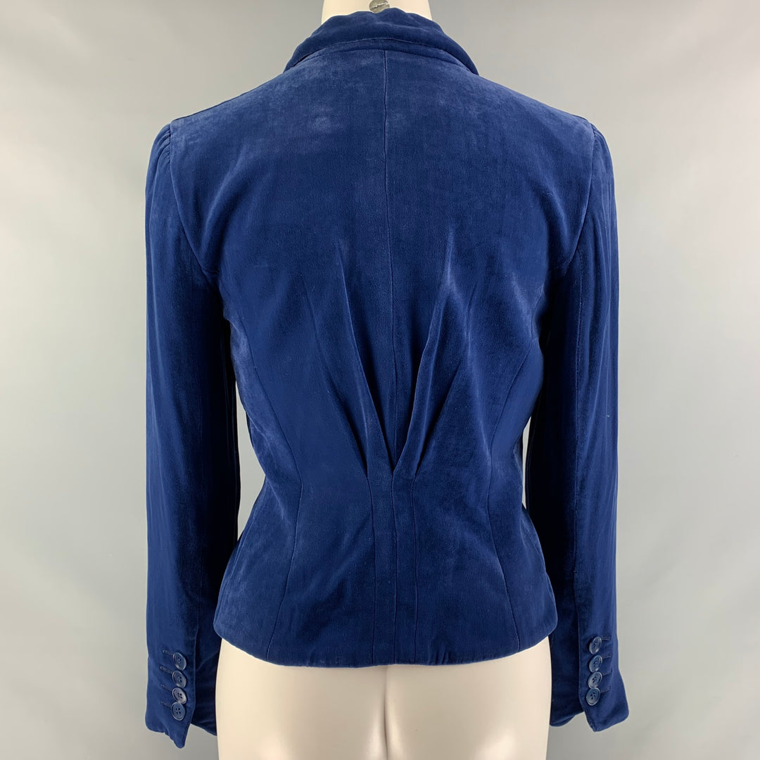 EMPORIO ARMANI Size 6 Blue Viscose & Silk Solid Blazer