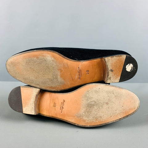 RALPH LAUREN Talla 11 Mocasines bordados de terciopelo negro dorado