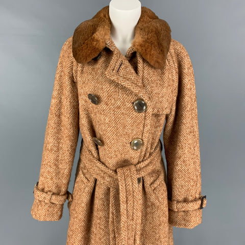 MARC JACOBS Talla 12 Abrigo con cinturón de tweed en mezcla de lana beige tostado