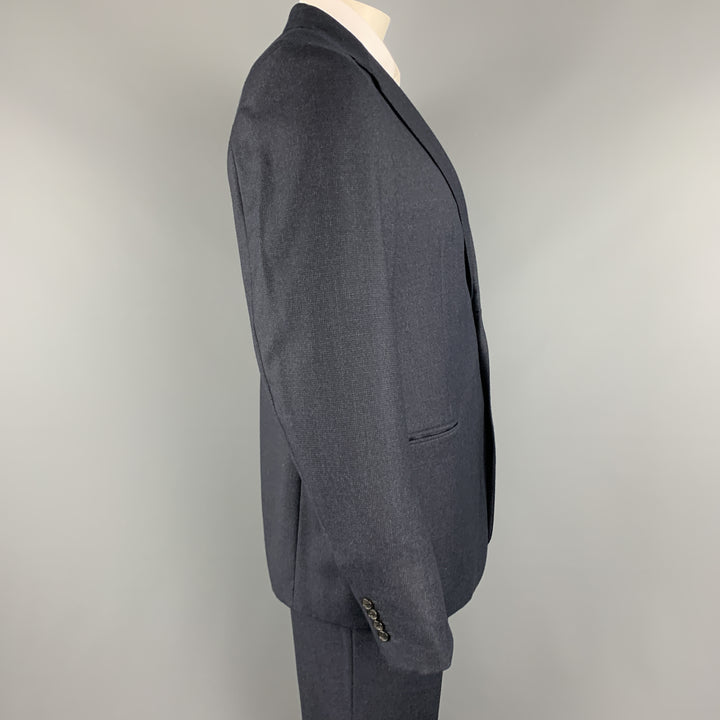 BELVEST Size 44 Navy Plaid Wool Notch Lape Suit