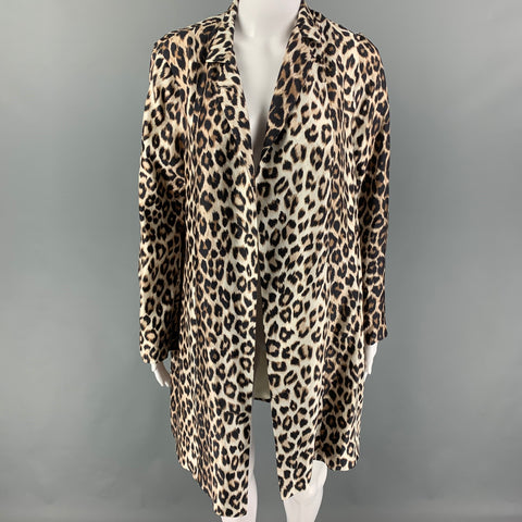 LA PRESTIC OUISTON Size S Beige Brown Silk Animal Print Open Front Coat