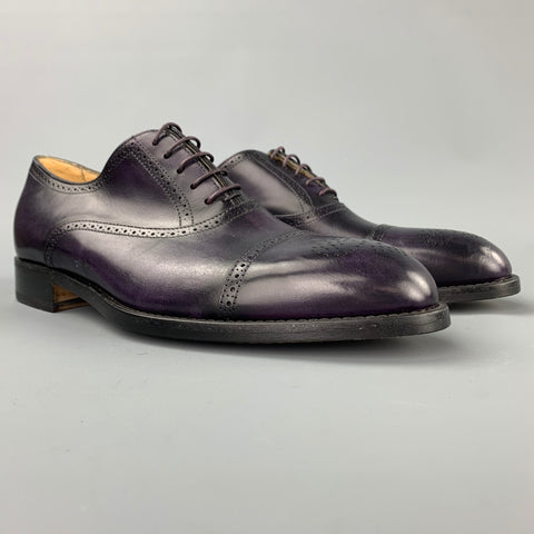 PAUL SMITH Size 9 Purple Perforated Leather Cap Toe Lace Up Shoes