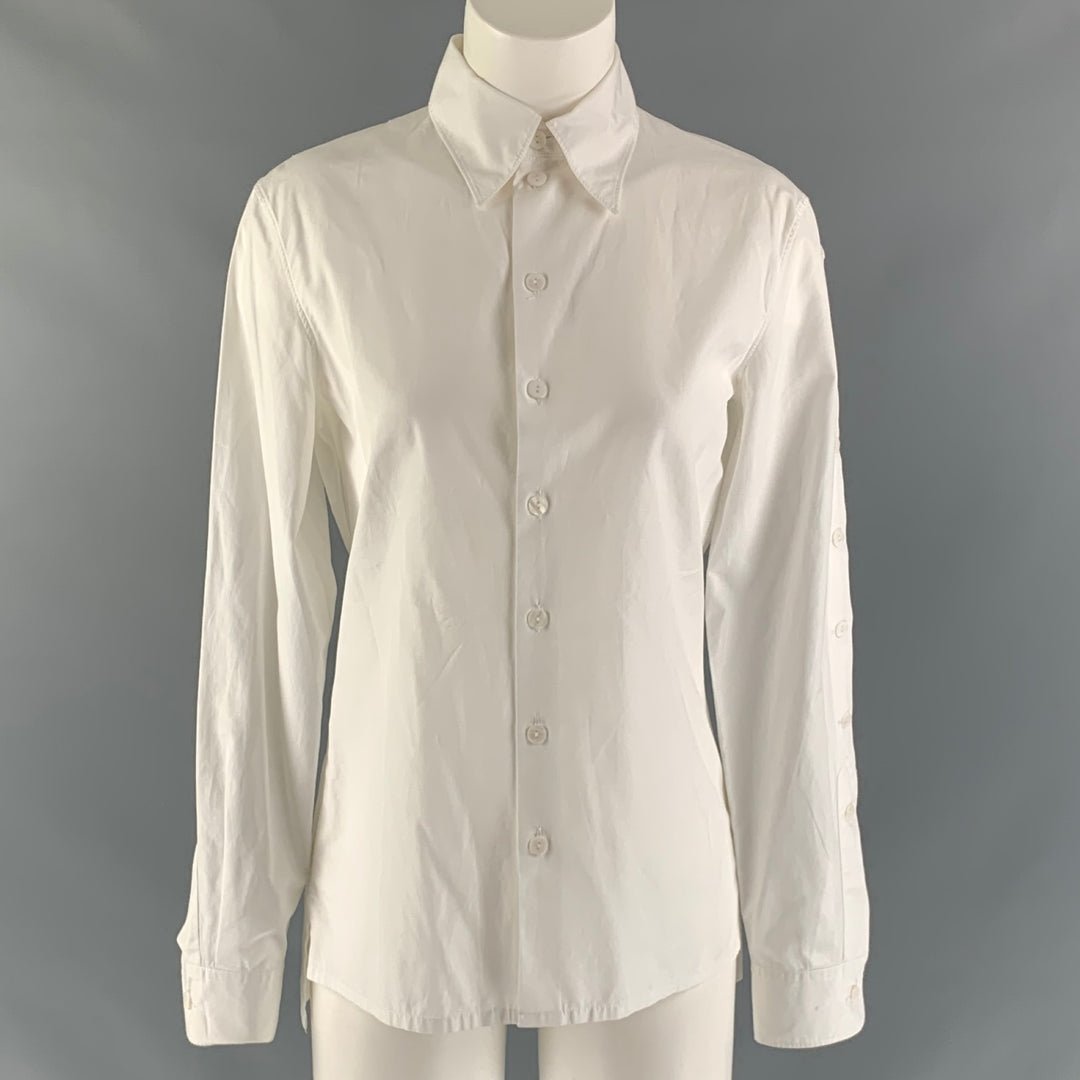 JEAN PAUL GAULTIER Size 8 White Cotton Solid Buttoned Sleeve Shirt