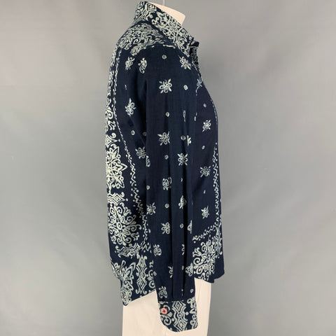 45rpm Size XL Indigo Light Blue Abstract Cotton Long Sleeve Shirt