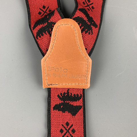 RALPH LAUREN Checkered Red & Black Leather Trim Suspenders